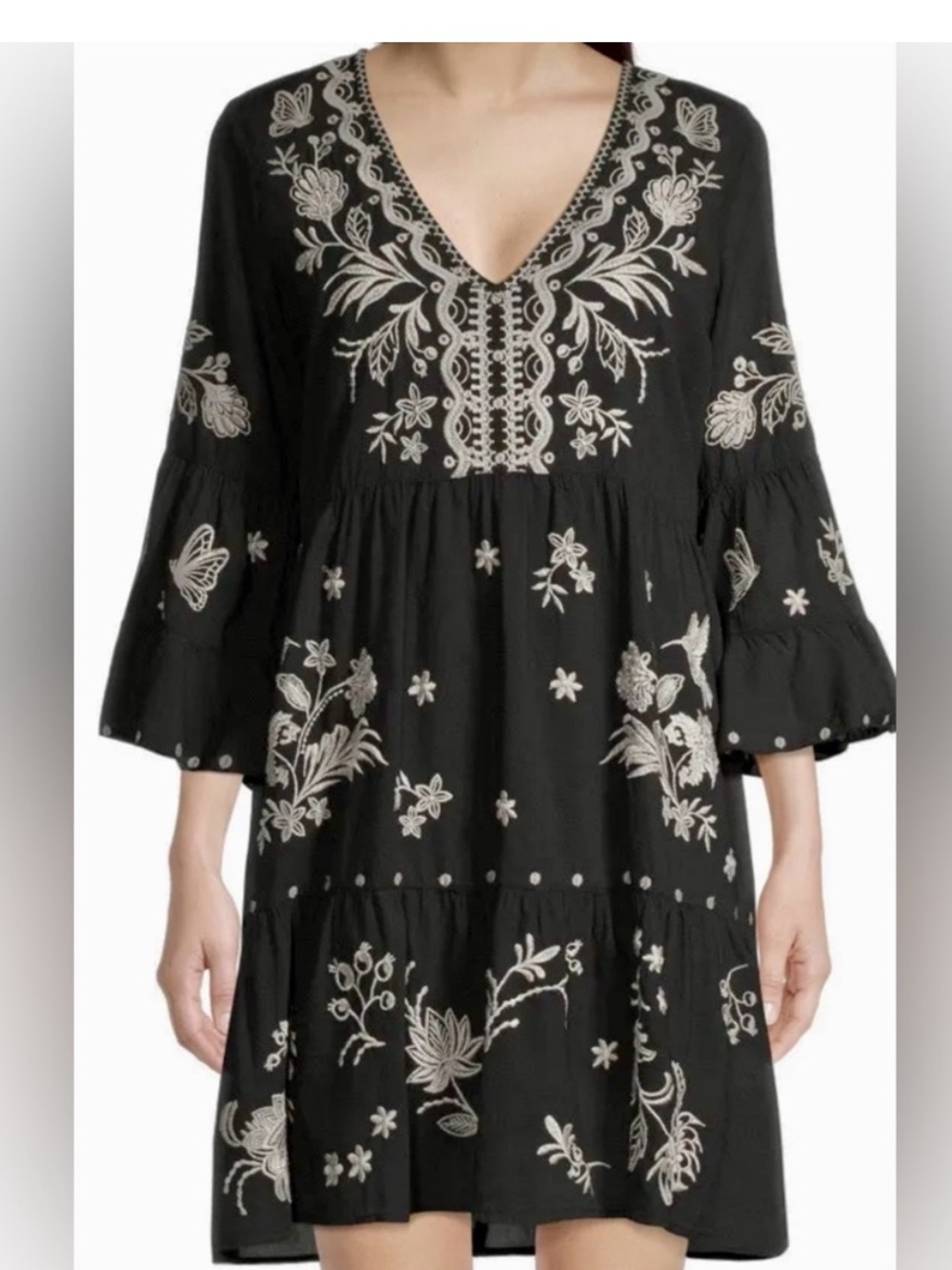 Johnny Was Black Embroidered Dress Small